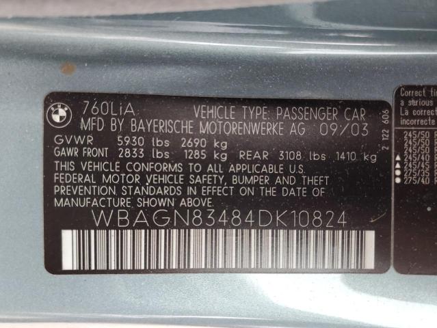 WBAGN83484DK10824 - 2004 BMW 760 LI TEAL photo 12