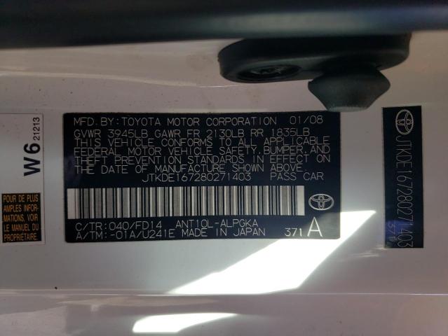 JTKDE167280271403 - 2008 TOYOTA SCION TC WHITE photo 12