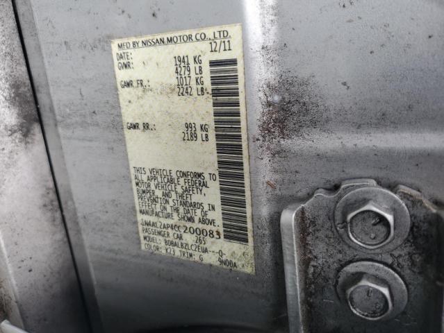 1N4AL2AP4CC200083 - 2012 NISSAN ALTIMA BAS SILVER photo 12