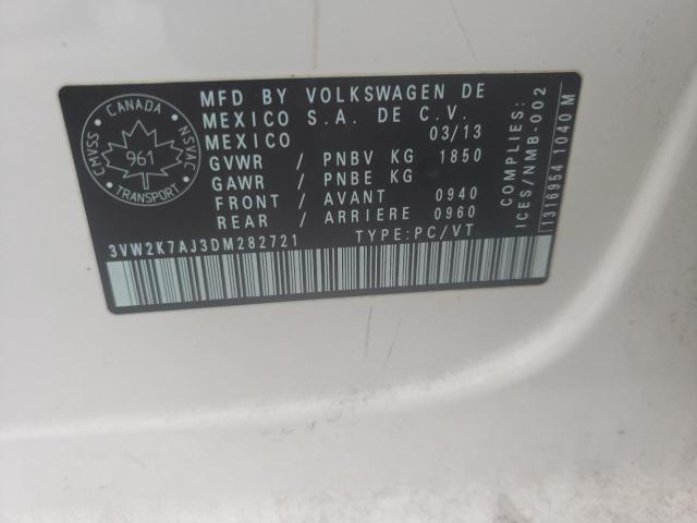 3VW2K7AJ3DM282721 - 2013 VOLKSWAGEN JETTA BASE 白色 照片 13