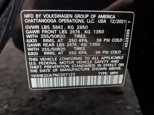 1V2HE2CA7NC207123 - 2022 VOLKSWAGEN ATLAS CROS 黑色 照片 12