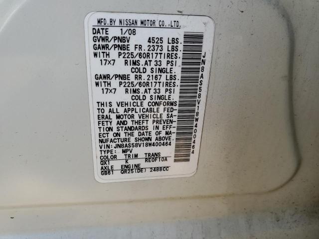 JN8AS58V18W400464 - 2008 NISSAN ROGUE WHITE photo 13