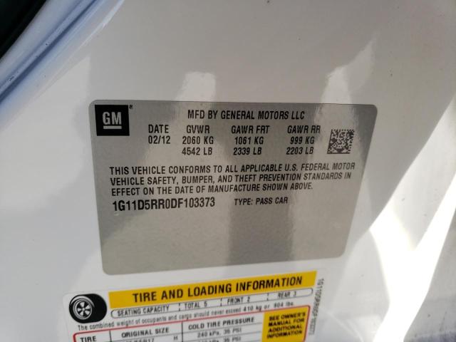 1G11D5RR0DF103373 - 2013 CHEVROLET MALIBU 1LT თეთრი ფოტო 12