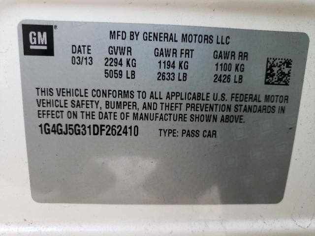 1G4GJ5G31DF262410 - 2013 BUICK LACROSSE T WHITE photo 12