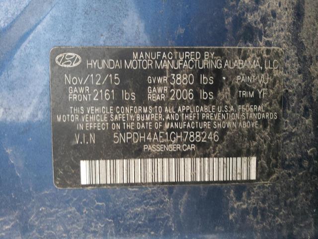 5NPDH4AE1GH788246 - 2016 HYUNDAI ELANTRA SE BLUE photo 12