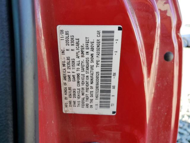 1HGCS22809A006525 - 2009 HONDA ACCORD EXL RED photo 12