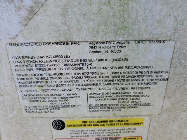 4YDT17517LK412071 - 2020 KEYSTONE TRAILER WHITE photo 10