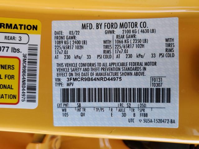 3FMCR9B64NRD44975 - 2022 FORD BRONCO SPO YELLOW photo 13