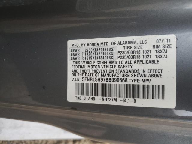 5FNRL5H97BB090668 - 2011 HONDA ODYSSEY TO BURN photo 13