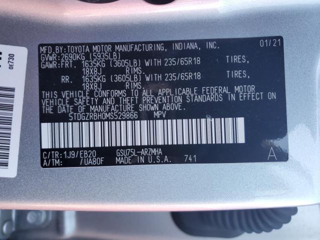 5TDGZRBH0MS529866 - 2021 TOYOTA HIGHLANDER ვერცხლისფერი ფოტო 13