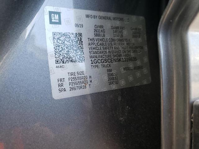 1GCGSCEN5K1316635 - 2019 CHEVROLET COLORADO L GRAY photo 12