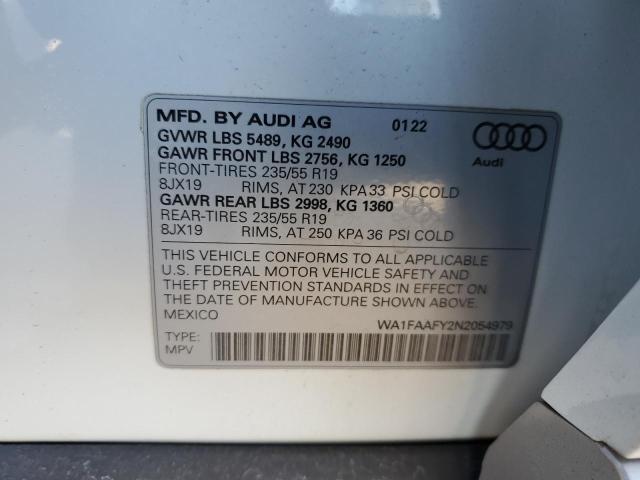 WA1FAAFY2N2054979 - 2022 AUDI Q5 PRESTIG WHITE photo 12