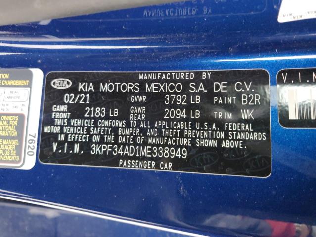 3KPF34AD1ME338949 - 2021 KIA FORTE GT L BLUE photo 12