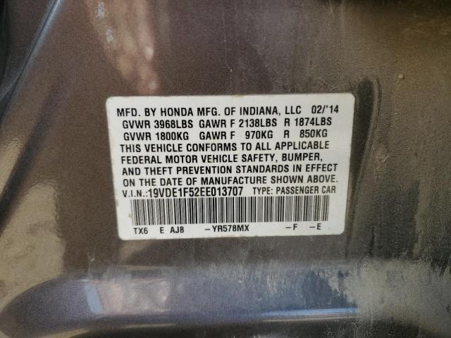 19VDE1F52EE013707 - 2014 ACURA ILX 20 PRE BROWN photo 12