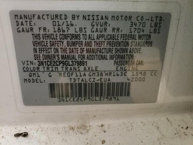 3N1CE2CP9GL379891 - 2016 NISSAN VERSA NOTE WHITE photo 12