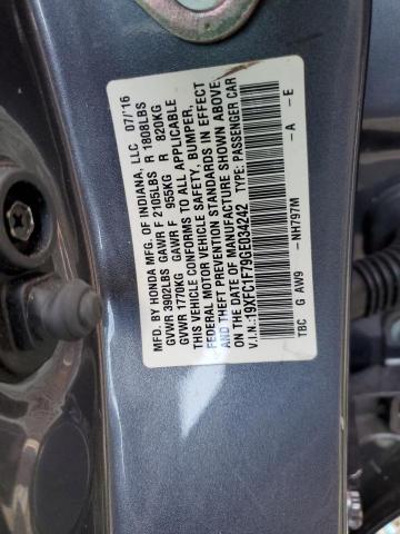 19XFC1F79GE034242 - 2016 HONDA CIVIC EXL ნაცრისფერი ფოტო 12