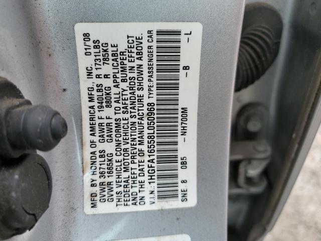 1HGFA16558L050968 - 2008 HONDA CIVIC LX SILVER photo 12