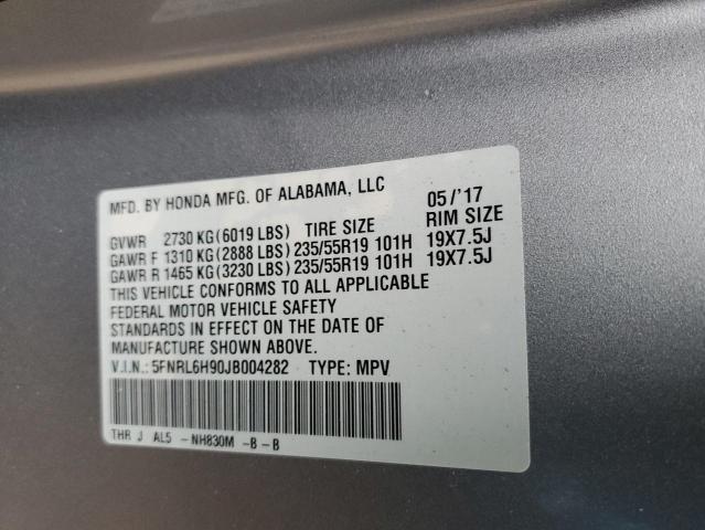 5FNRL6H90JB004282 - 2018 HONDA ODYSSEY EL SILVER photo 13