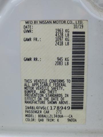 1N4BL4FV6LC178949 - 2020 NISSAN ALTIMA PLA WHITE photo 13