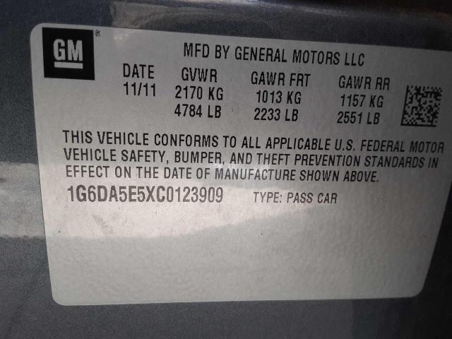 1G6DA5E5XC0123909 - 2012 CADILLAC CTS GRAY photo 10