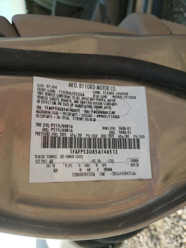 1FAFP53U85A146512 - 2005 FORD TAURUS TAN photo 10