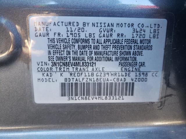 3N1CN8EV4ML833121 - 2021 NISSAN VERSA SV GRAY photo 12