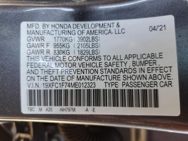 19XFC1F74ME012323 - 2021 HONDA CIVIC EXL Boz foto 12