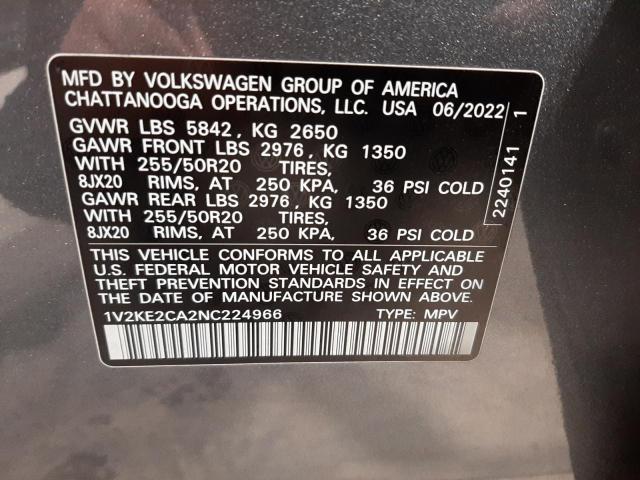 1V2KE2CA2NC224966 - 2022 VOLKSWAGEN ATLAS CROS Серый фото 13
