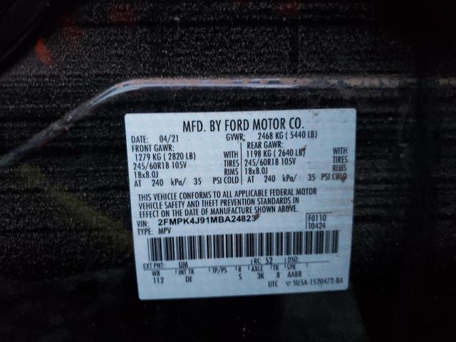 2FMPK4J91MBA24823 - 2021 FORD EDGE SEL BLACK photo 10