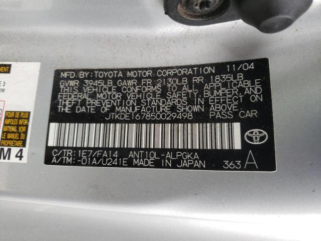 JTKDE167850029498 - 2005 TOYOTA SCION TC SILVER photo 12