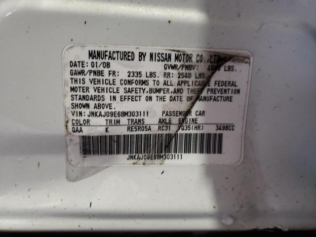JNKAJ09E68M303111 - 2008 INFINITI EX35 BASE Սպիտակ լուսանկար 12
