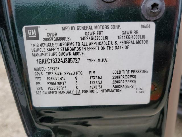 1GKEC13Z24J305727 - 2004 GMC YUKON GREEN photo 13