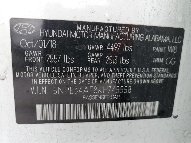 5NPE34AF8KH745558 - 2019 HYUNDAI SONATA LIM WHITE photo 12