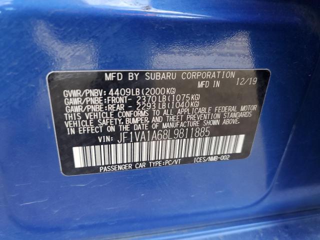 JF1VA1A68L9811885 - 2020 SUBARU WRX BLUE photo 10