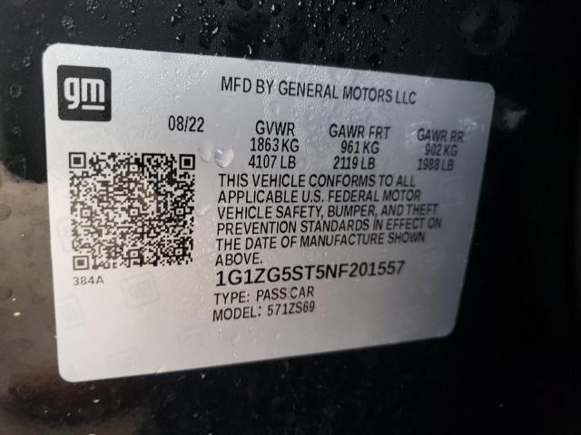 1G1ZG5ST5NF201557 - 2022 CHEVROLET MALIBU RS BLACK photo 12