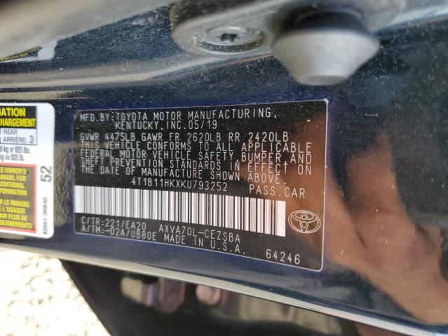 4T1B11HKXKU****** - 2019 TOYOTA CAMRY LE A Қара фото 13