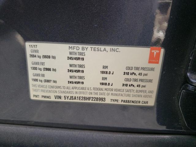 5YJSA1E28HF228993 - 2017 TESLA MODEL S Գրաֆիտ լուսանկար 12