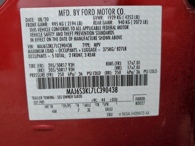 MAJ6S3KL7LC390438 - 2020 FORD ECOSPORT T RED photo 14