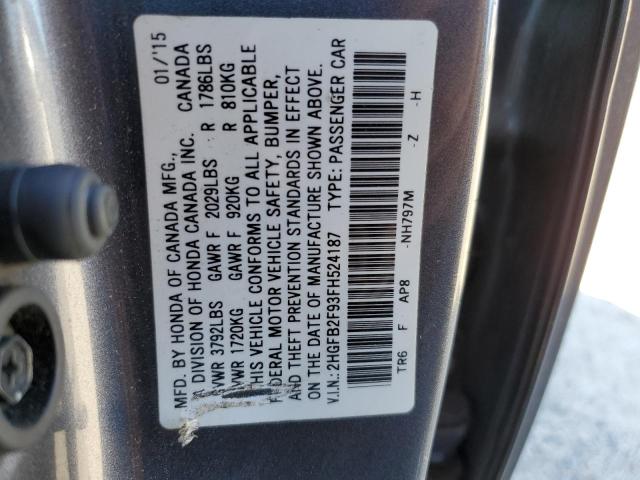 2HGFB2F93FH524187 - 2015 HONDA CIVIC EXL Boz foto 13