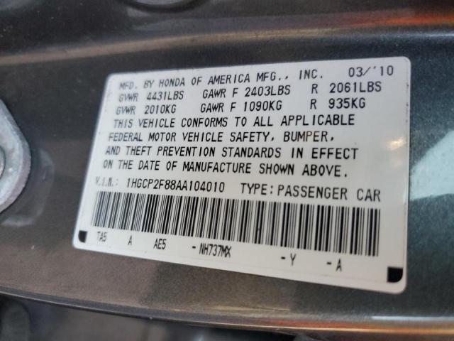 1HGCP2F88AA104010 - 2010 HONDA ACCORD EXL SILVER photo 12