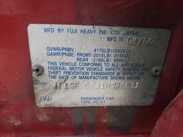 JF1SF65531H720531 - 2001 SUBARU FORESTER S RED photo 12