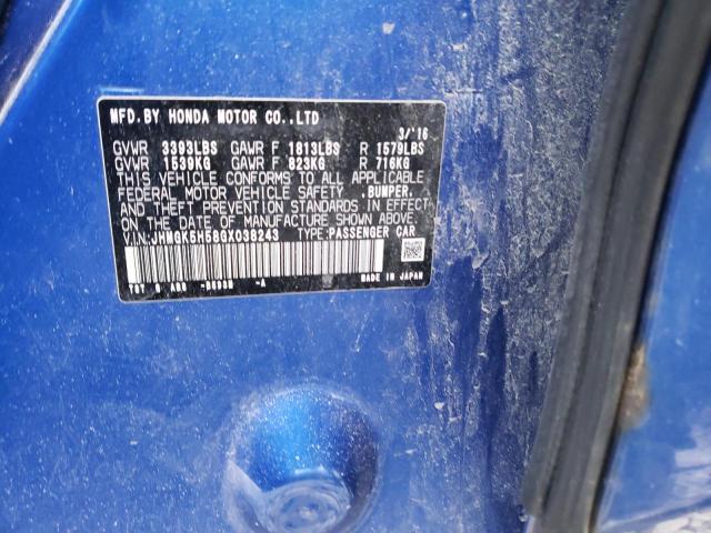 JHMGK5H58GX038243 - 2016 HONDA FIT LX BLUE photo 12