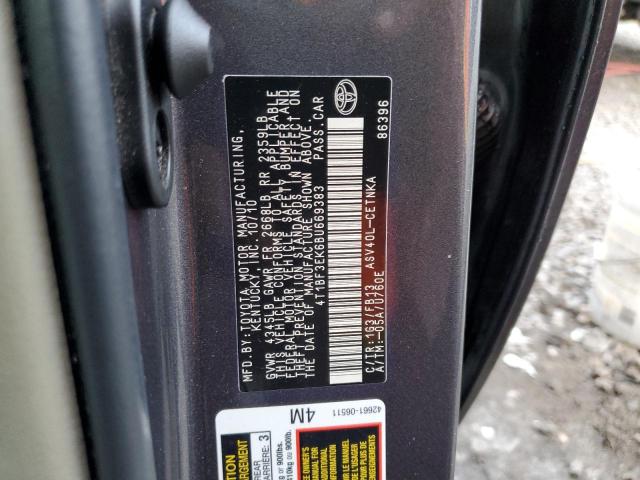 4T1BF3EK6BU669383 - 2011 TOYOTA CAMRY BASE GRAY photo 12