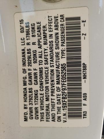 19XFB2F97FE052585 - 2015 HONDA CIVIC EXL Ağ foto 12