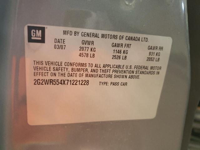 2G2WR554X71221228 - 2007 PONTIAC GRAND PRIX ვერცხლისფერი ფოტო 12