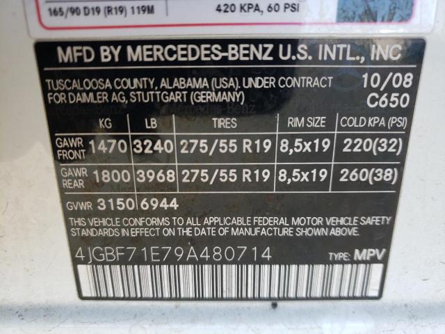 4JGBF71E79A480714 - 2009 MERCEDES-BENZ GL 450 4MA WHITE photo 13