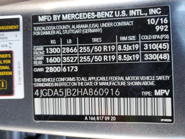 4JGDA5JB2HA860916 - 2017 MERCEDES-BENZ GLE 350 GRAY photo 13