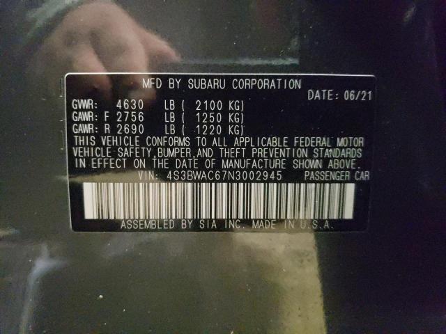 4S3BWAC67N3002945 - 2022 SUBARU LEGACY PRE GRAY photo 12