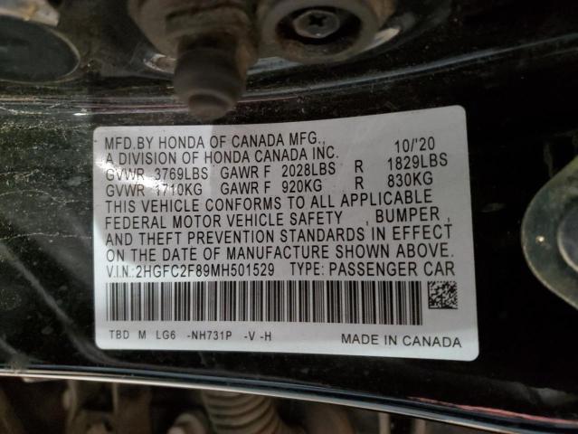 2HGFC2F89MH501529 - 2021 HONDA CIVIC SPOR BLACK photo 12