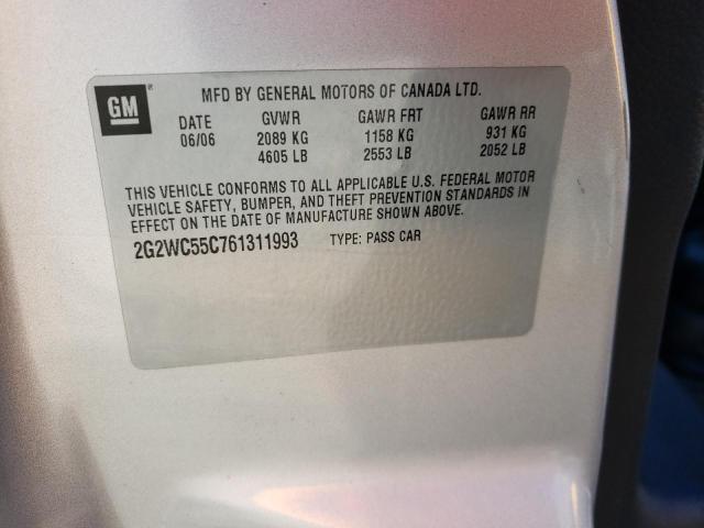 2G2WC55C761311993 - 2006 PONTIAC GRAND PRIX ვერცხლისფერი ფოტო 12